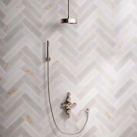 Elbe Dual Outlet Shower Kit - Semi-Exposed Valve - Brushed Nickel Lever - Handshower Hook - Ceiling Mounted Rose - Brushed Nickel