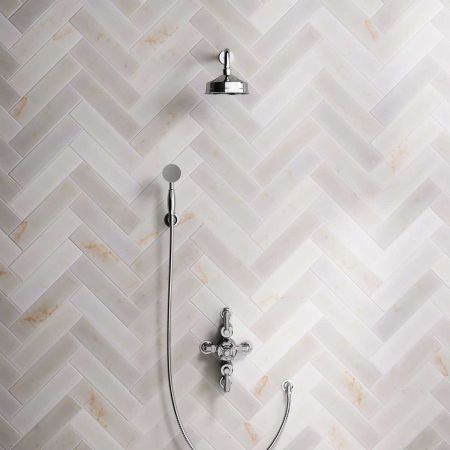 Calder Dual Outlet Shower Kit - Semi-Exposed Valve - 6 inch Rose - Metal Lever - Handshower Hook - Chrome Finish