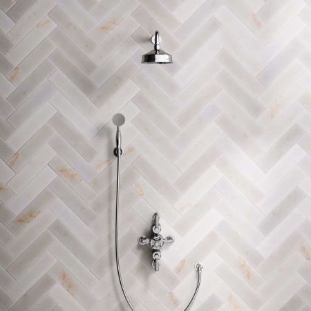 Calder Dual Outlet Shower Kit - Semi-Exposed Valve - 6 inch Rose - 500mm Shower Arm - Metal Lever - Handshower Hook - Chrome Finish