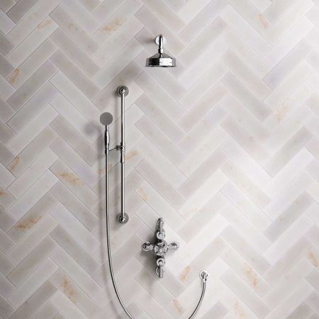 Calder Dual Outlet Shower Kit - Semi-Exposed Valve - 6 inch Rose - Metal Lever - Handshower Slider-Rail - Ceiling Mounted Rose - Chrome Finish