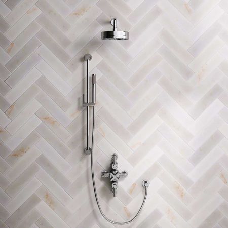 Elbe Dual Outlet Shower Kit - Semi-Exposed Valve - Chrome Finish Lever - Handshower Slider-Rail - Chrome Finish