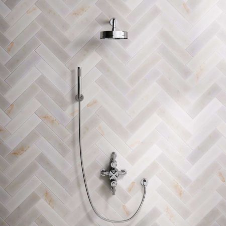 Elbe Dual Outlet Shower Kit - Semi-Exposed Valve - Chrome Finish Lever - Handshower Hook - Chrome Finish