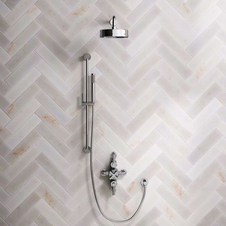 Elbe Dual Outlet Shower Kit - Semi-Exposed Valve - Chrome Finish Lever - Handshower Slider-Rail - Chrome Finish