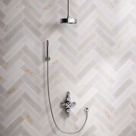 Elbe Dual Outlet Shower Kit - Semi-Exposed Valve - Chrome Finish Lever - Handshower Hook - Ceiling Mounted Rose - Chrome Finish