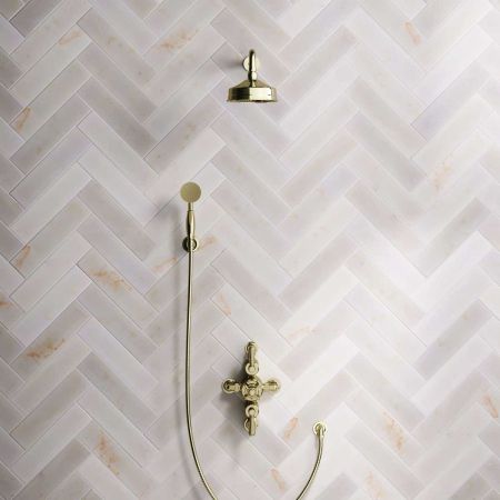 Calder Dual Outlet Shower Kit - Semi-Exposed Valve - 6 inch Rose - 500mm Shower Arm - Metal Lever - Handshower Hook - Gold