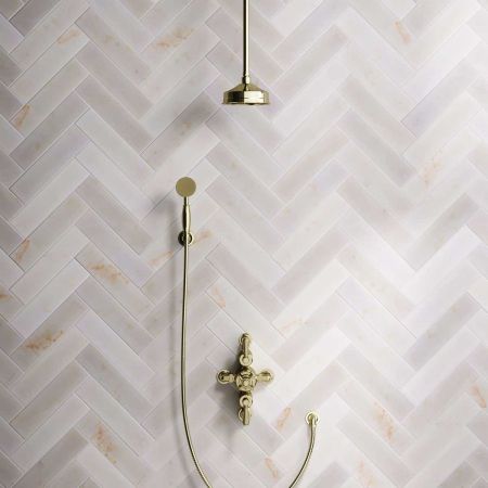 Calder Dual Outlet Shower Kit - Semi-Exposed Valve - 6 inch Rose - Metal Lever - Handshower Hook - Ceiling Mounted Rose - Gold