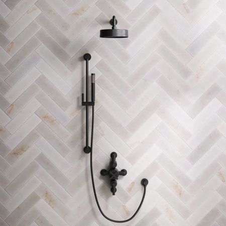 Elbe Dual Outlet Shower Kit - Semi-Exposed Valve - Matt Black Lever - Handshower Slider-Rail - Matt Black