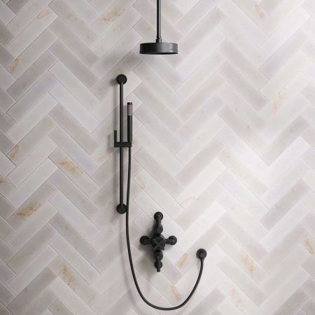 Elbe Dual Outlet Shower Kit - Semi-Exposed Valve - Matt Black Lever - Handshower Slider-Rail - Ceiling Mounted Rose - Matt Black