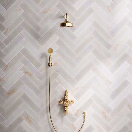 Calder Dual Outlet Shower Kit - Semi-Exposed Valve - 6 inch Rose - 500mm Shower Arm - Metal Lever - Handshower Hook - Polished Brass