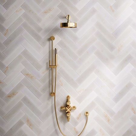 Elbe Dual Outlet Shower Kit - Semi-Exposed Valve - ML - Handshower Slider-Rail - Polished Brass