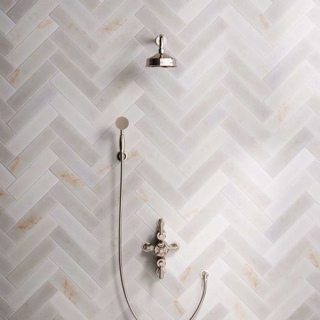 Calder Dual Outlet Shower Kit - Semi-Exposed Valve - 6 inch Rose - Metal Lever - Handshower Hook - Polished Nickel