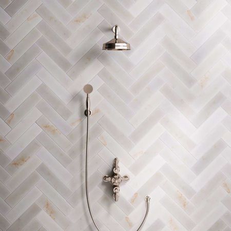 Calder Dual Outlet Shower Kit - Semi-Exposed Valve - 8 inch Rose - Metal Lever - Handshower Hook - Polished Nickel