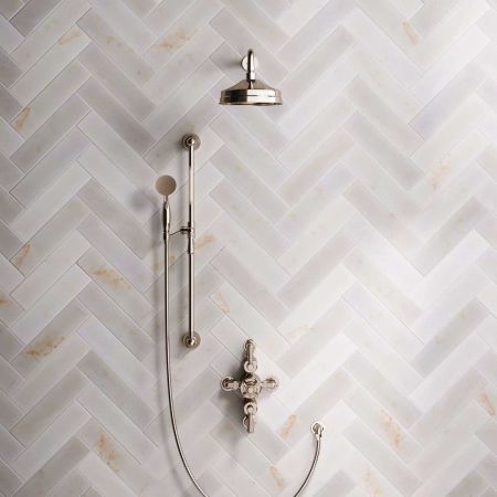 Calder Dual Outlet Shower Kit - Semi-Exposed Valve - 8 inch Rose - 500mm Shower Arm - Metal Lever - Handshower Slider-Rail - Polished Nickel