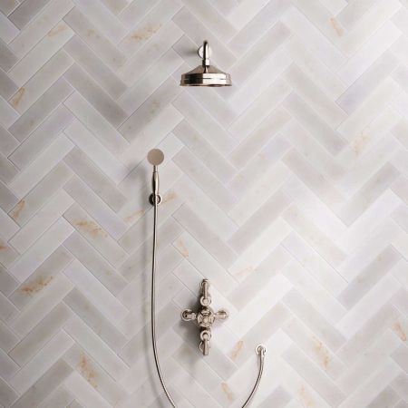 Calder Dual Outlet Shower Kit - Semi-Exposed Valve - 8 inch Rose - 500mm Shower Arm - Metal Lever - Handshower Hook - Polished Nickel