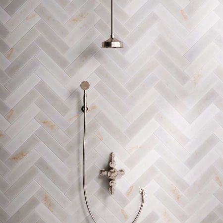 Calder Dual Outlet Shower Kit - Semi-Exposed Valve - 6 inch Rose - Metal Lever - Handshower Hook - Ceiling Mounted Rose - Polished Nickel