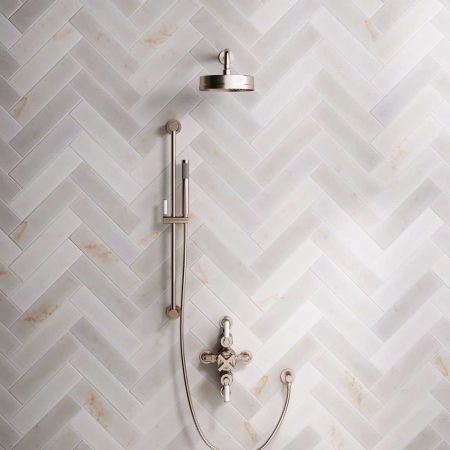 Elbe Dual Outlet Shower Kit - Semi-Exposed Valve - White Ceramic Lever - Handshower Slider-Rail - Brushed Nickel