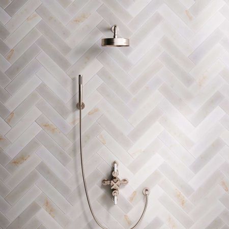 Elbe Dual Outlet Shower Kit - Semi-Exposed Valve - White Ceramic Lever - Handshower Hook - Brushed Nickel