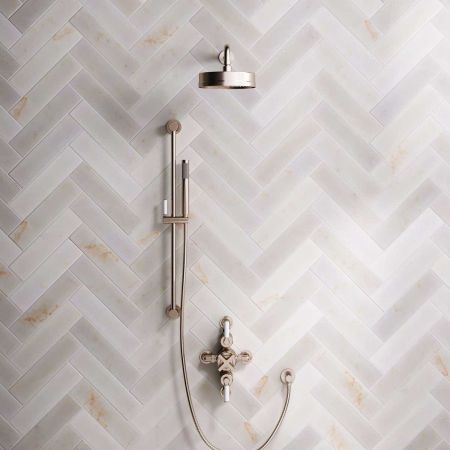 Elbe Dual Outlet Shower Kit - Semi-Exposed Valve - White Ceramic Lever - Handshower Slider-Rail - Brushed Nickel