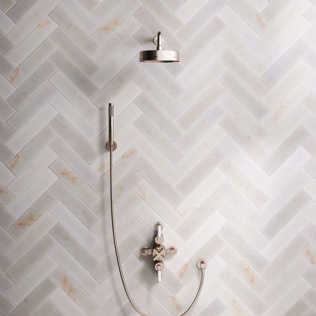 Elbe Dual Outlet Shower Kit - Semi-Exposed Valve - White Ceramic Lever - Handshower Hook - Brushed Nickel