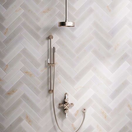 Elbe Dual Outlet Shower Kit - Semi-Exposed Valve - White Ceramic Lever - Handshower Slider-Rail - Ceiling Mounted Rose - Brushed Nickel