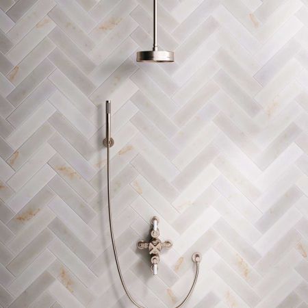 Elbe Dual Outlet Shower Kit - Semi-Exposed Valve - White Ceramic Lever - Handshower Hook - Ceiling Mounted Rose - Brushed Nickel