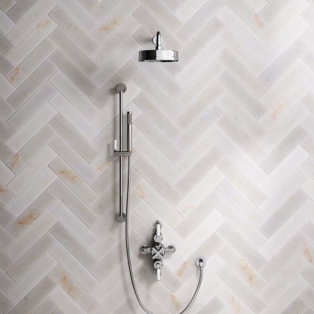 Elbe Dual Outlet Shower Kit - Semi-Exposed Valve - White Ceramic Lever - Handshower Slider-Rail - Chrome Finish