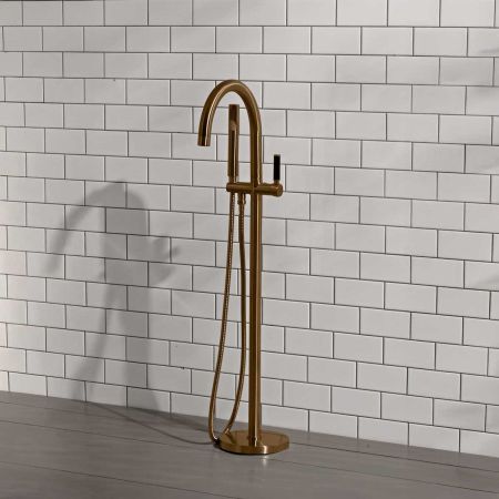 Senska - Bath Shower Mixer - Floor Mounted - Black Lever (Minimum 2 bar pressure)
