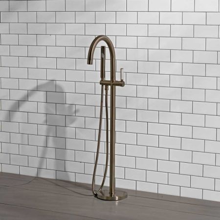 Senska - Bath Shower Mixer - Floor Mounted - White Lever (Minimum 2 bar pressure)