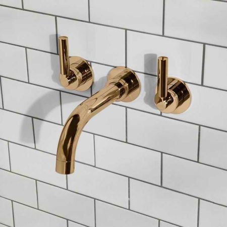 Bayor Wall Mounted 3 Hole Bath Filler - 220mm Spout - Metal Lever - Living Brass