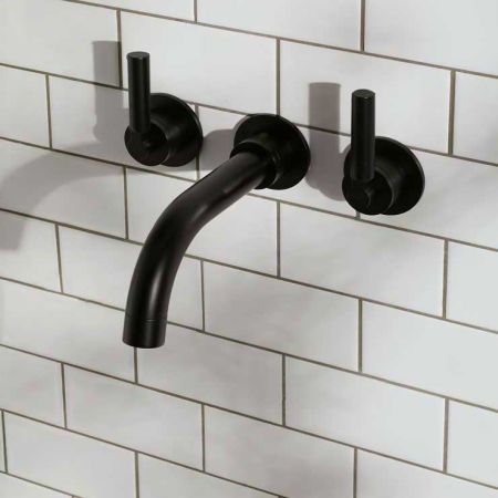 Bayor Wall Mounted 3 Hole Bath Filler - 220mm Spout - Metal Lever - Matt Black