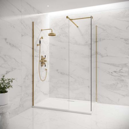 Wharfe Walk In Shower Enclosure - Polished Brass