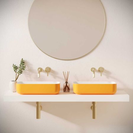 Sigmar Stone Countertop Basins with Vasco Double Shelf - Daffodil Yellow