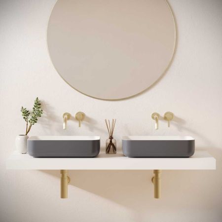 Sigmar Stone Countertop Basins with Vasco Double Shelf - Slate Grey