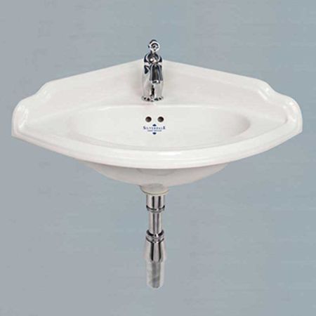 Silverdale Victorian White Corner Basin 2 Tap Holes