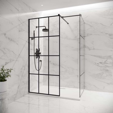 Wharfe Grid Walk-In Shower Enclosure - Matt Black