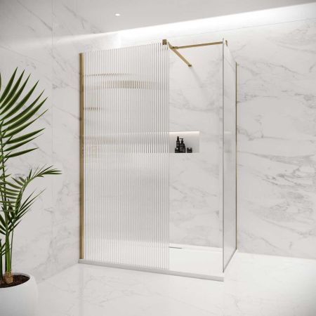 Wharfe Reeded Walk In Shower Enclosure - Brushed Brass