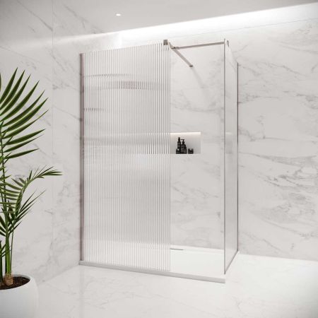 Wharfe Reeded Walk In Shower Enclosure - Brushed Nickel