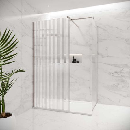 Wharfe Reeded Walk-In Shower Enclosure - Polished Nickel