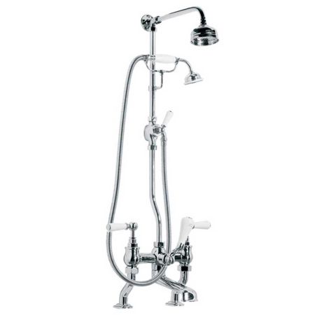 Lefroy Brooks Classic White Lever Bath Shower Mixer With Riser Kit