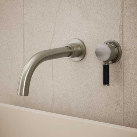 Senska - 2-Hole Basin Mixer - Wall Mounted - Black Lever - Brushed Nickel