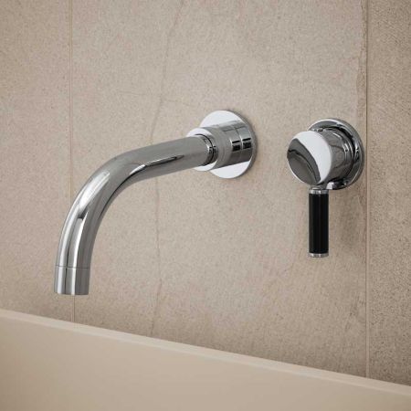 Senska - 2-Hole Basin Mixer - Wall Mounted - Black Lever - Chrome