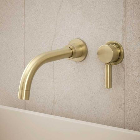 Senska - 2-Hole Basin Mixer - Wall Mounted - Metal Lever - Brushed Brass