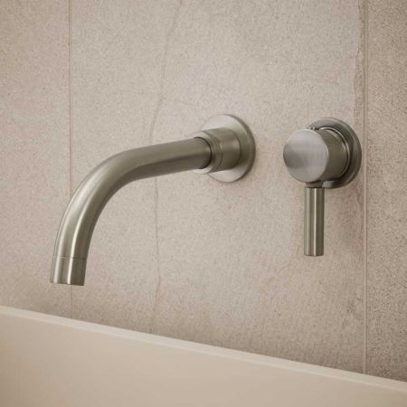 Senska - 2-Hole Basin Mixer - Wall Mounted - Metal Lever - Brushed Nickel