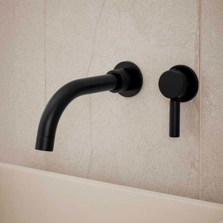 Senska - 2-Hole Basin Mixer - Wall Mounted - Metal Lever - Matt Black