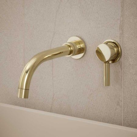 Senska - 2-Hole Basin Mixer - Wall Mounted - Metal Lever - Polished Brass