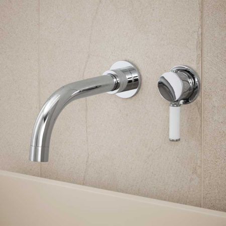 Senska - 2-Hole Basin Mixer - Wall Mounted - White Lever - Chrome