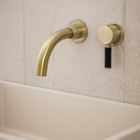 Senska - 2-Hole Basin Mixer Tap - Wall Mounted - Black Lever