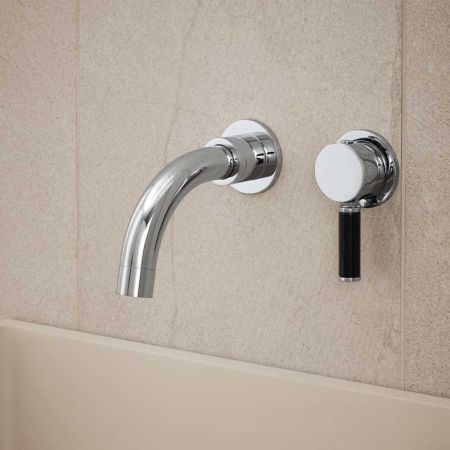 Senska - 2-Hole Basin Mixer - Wall Mounted - Black Lever - Short Spout - Chrome Finish