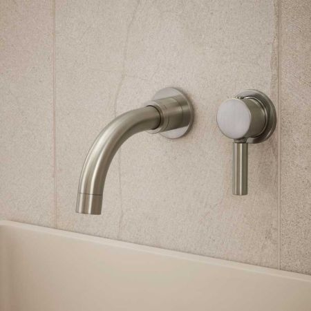 Senska - 2-Hole Basin Mixer - Wall Mounted - Metal Lever - Short Spout - Brushed Nickel