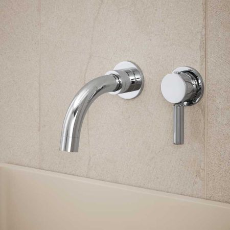 Senska - 2-Hole Basin Mixer - Wall Mounted - Metal Lever - Short Spout - Chrome Finish